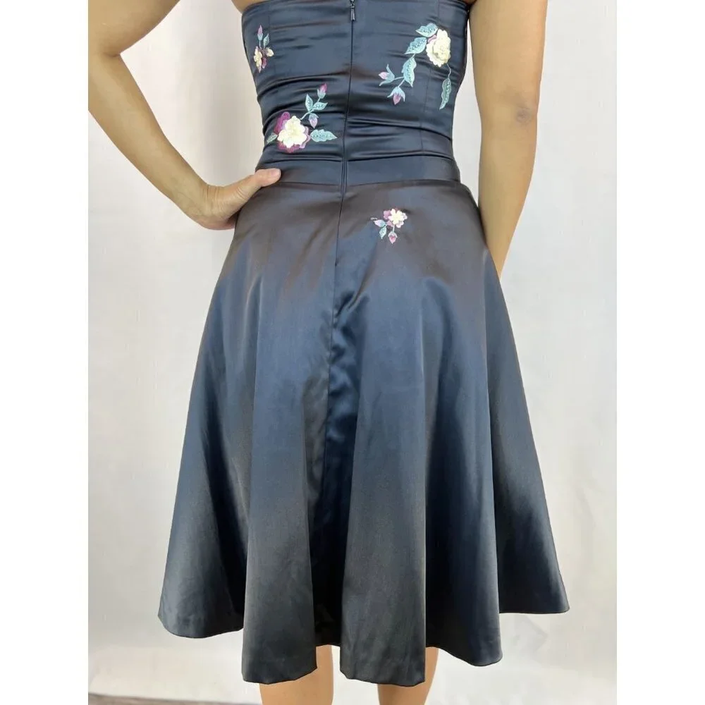 Mandalay Julian Joyce Black Satin Halter A-Line Dress $495 - Picture 9 of 12